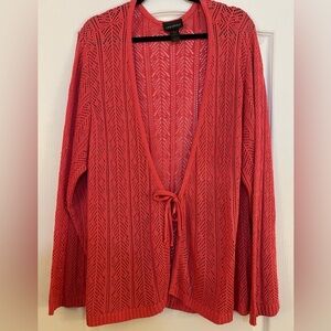 Coral, tie-front, sweater/cardigan